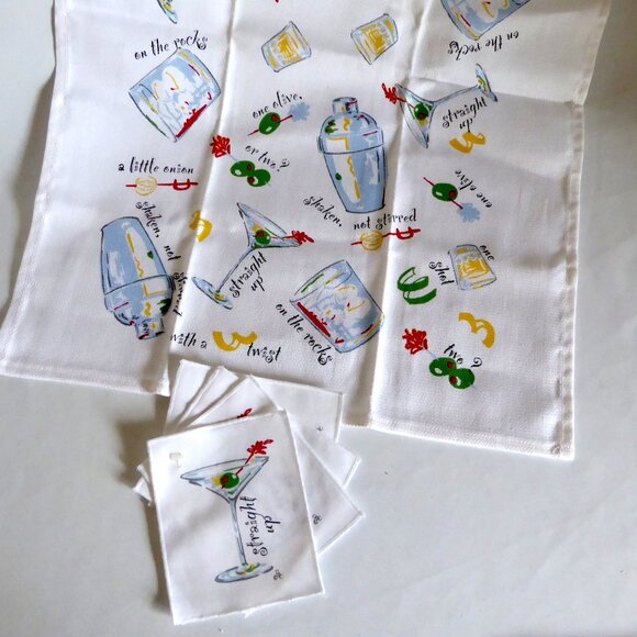 NEW CECIL SAYDAH COCKTAIL BAR TOWEL NAPKIN COASTER MARTINI SHAKER SET (NEW) - Picture 2 of 10